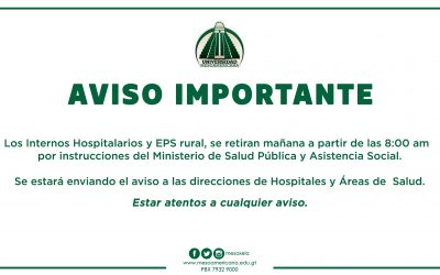 AVISO IMPORTANTE PARA ESTUDIANTES INTERNOS HOSPITALARIOS Y EPS RURAL.